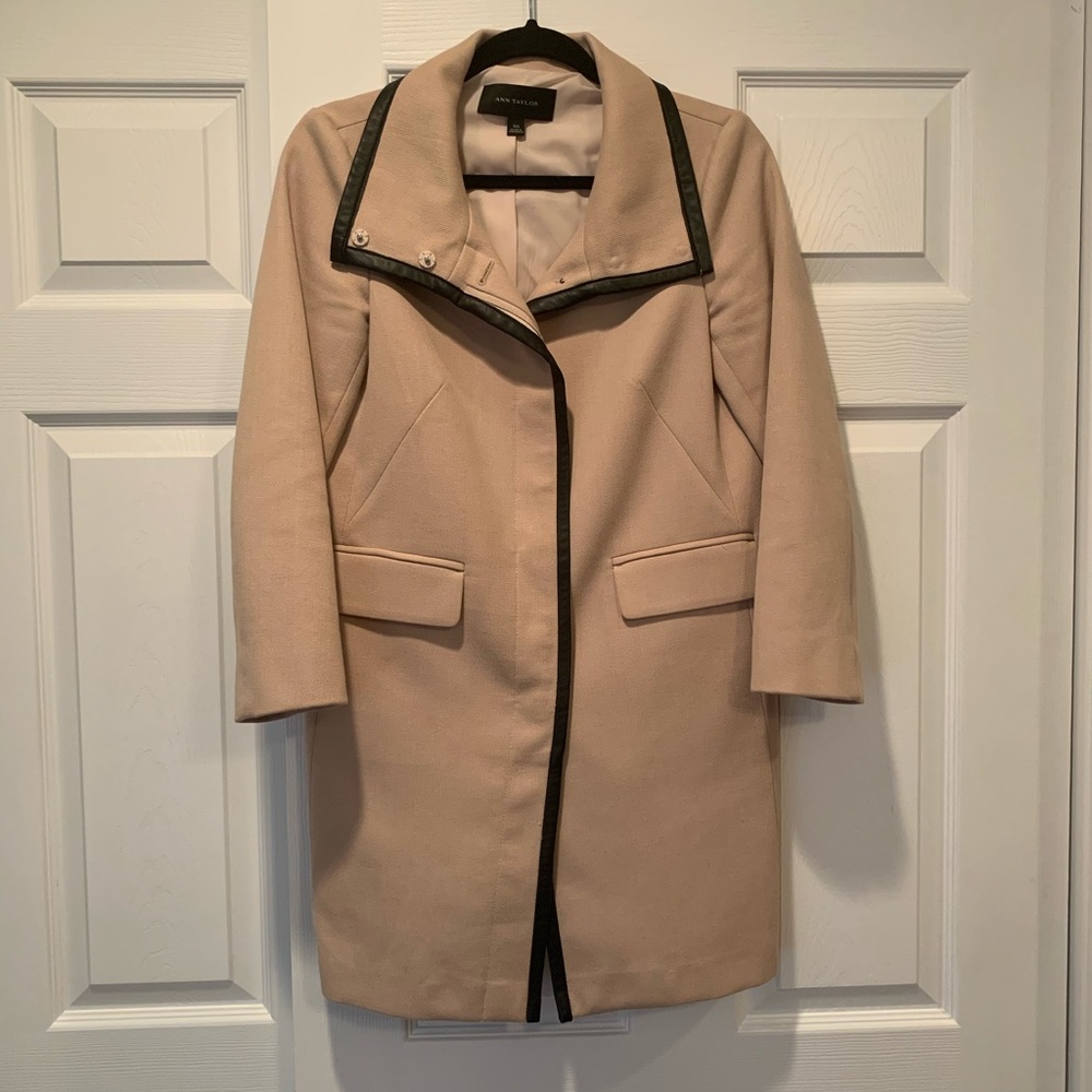 Leather trimmed topcoat